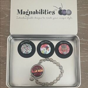 Magnabilities Interchangeable Circle Charm Bracelet - Pink Purple Tree Design